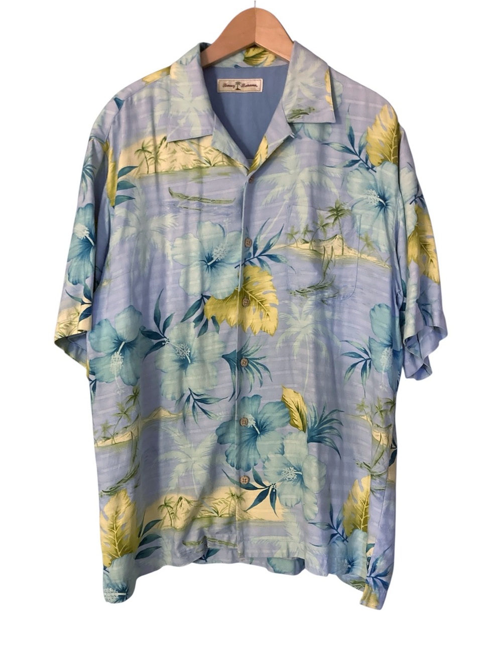 Tommy Bahama Tropical Camp Shirt Silk Blue Green Island Hawaiian Men's Medium